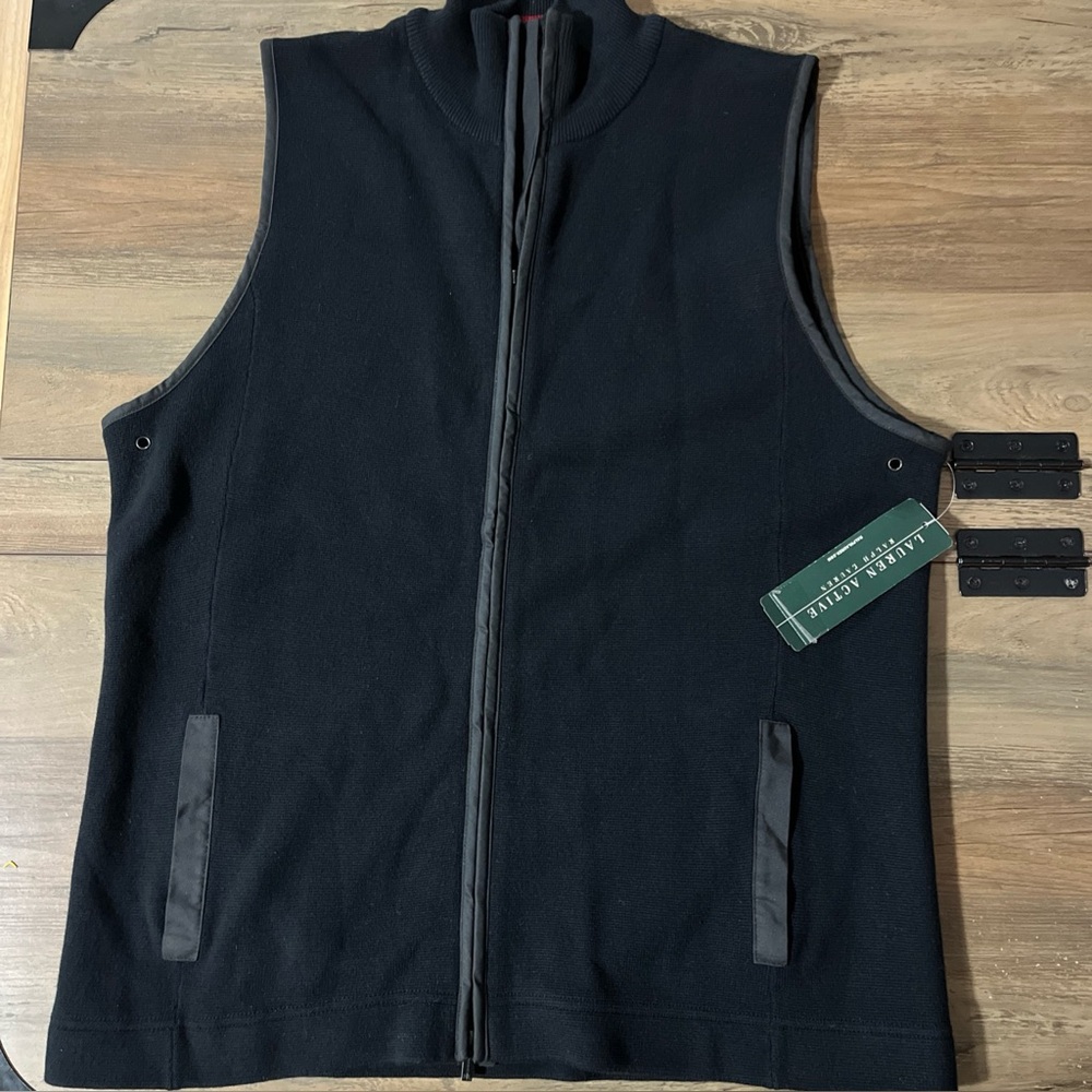 NWT Lauren Active Ralph Lauren Women’s Black Vest Full Zip Sleeveless XL Cotton